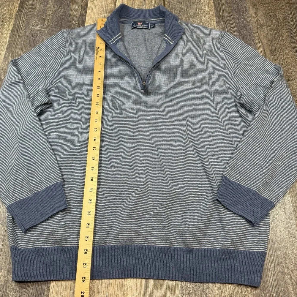 Vineyard Vines Men's XL Blue Striped 1/4 Zip Merino Wool Cotton Sweater Pullover